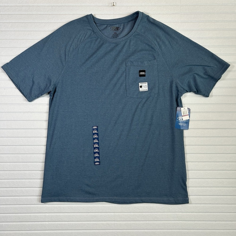 RW Rugged Wear Men's 2XL Raglan Sleeve Pocket T-Shirt Blue Heather NWT